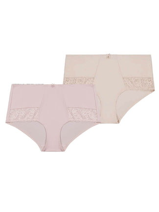 Dahlia Lace Midi Short Brief 2 pack - Almond and Pink Smoke