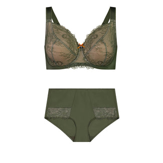 Nightingale Lace Premium Support Bra & Midi Short Set - Licorice Green