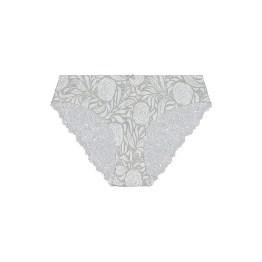 Signature Print Lace Bum Bikini Brief - White Ice Rose
