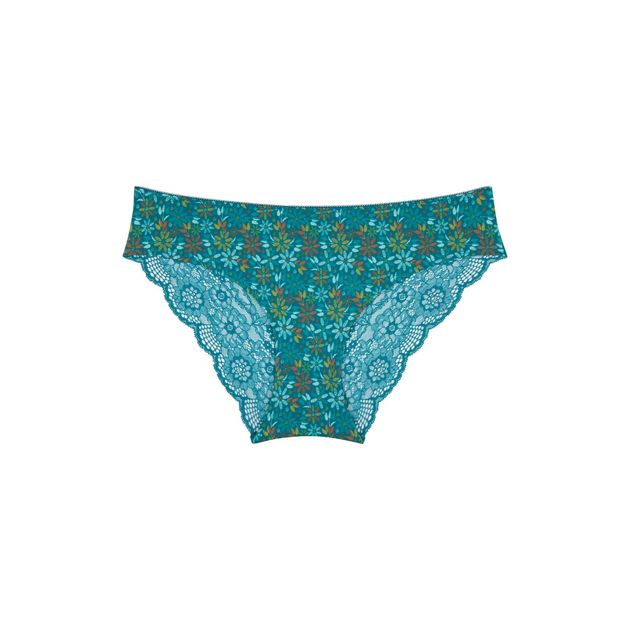 Print Lace Bum Bikini Brief - Teal Blossom