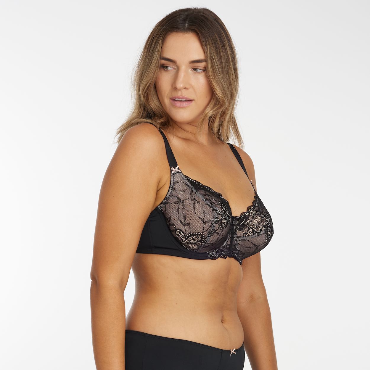 Mesh Lace Full Cup Bra - Black Peach Whip