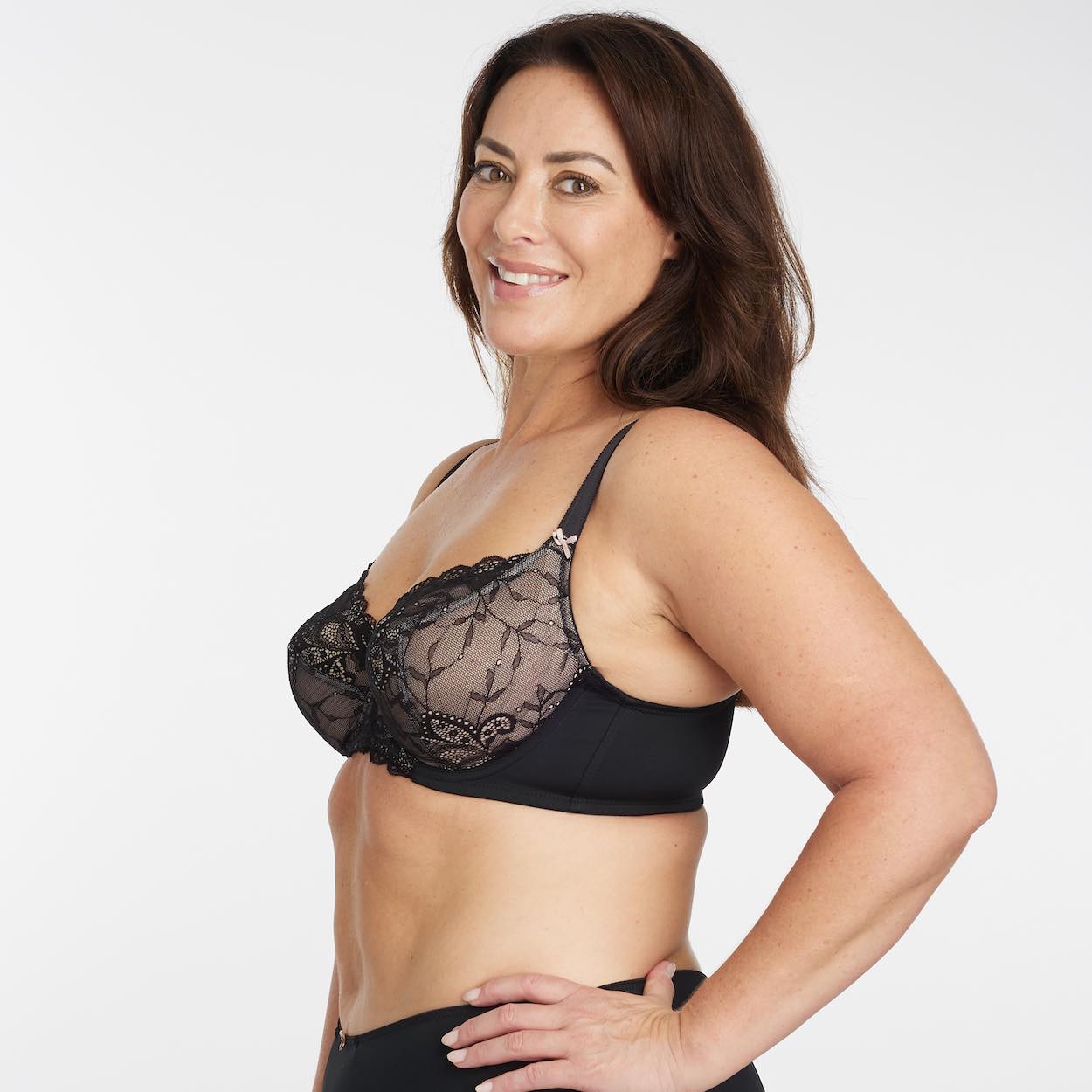 Mesh Lace Full Cup Bra - Black Peach Whip