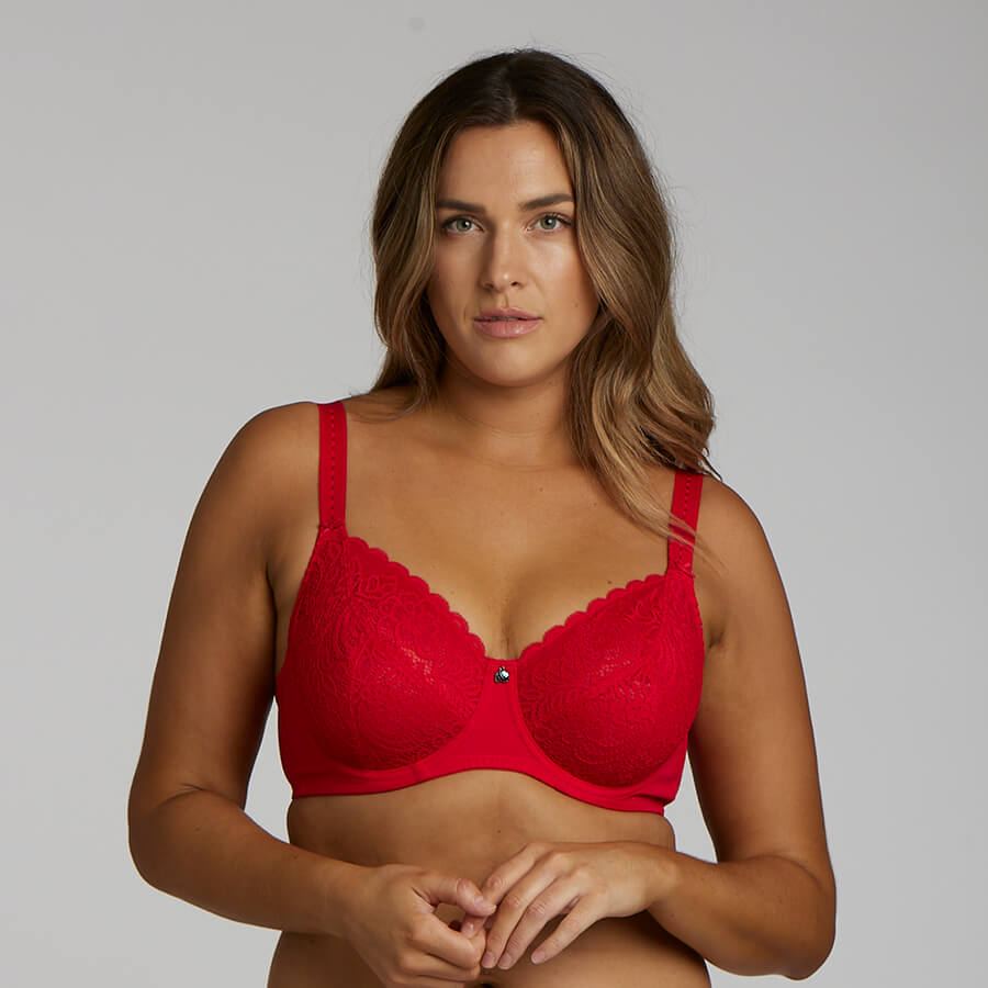 Lily Lace Full Cup Bra & Midi Brief Set - Ruby Red