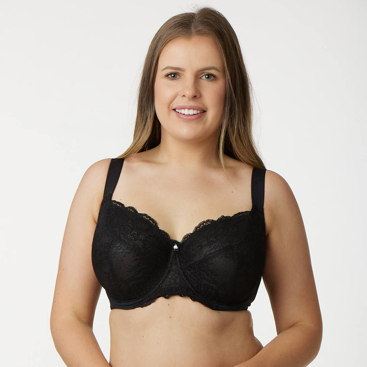 Luxury Cotton and Lace Underwired Bra in Black