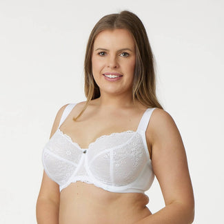 Peony Lace Full Cup Bra - Premium Support - White