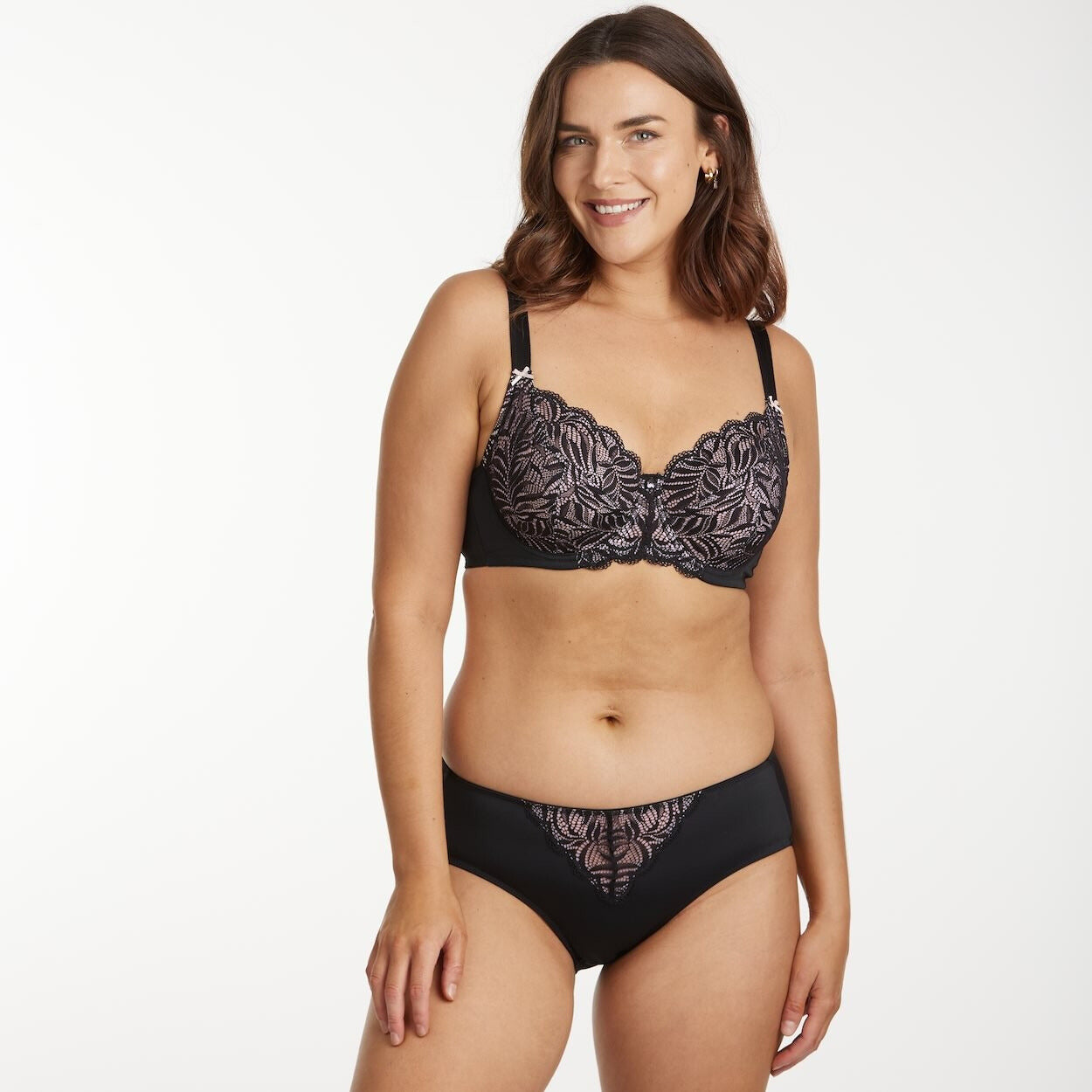 Radiate Lace Midi Brief - Blush Black
