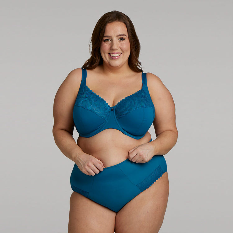 Willow Lace Premium Support Bra & Midi Brief Set - Teal Blue