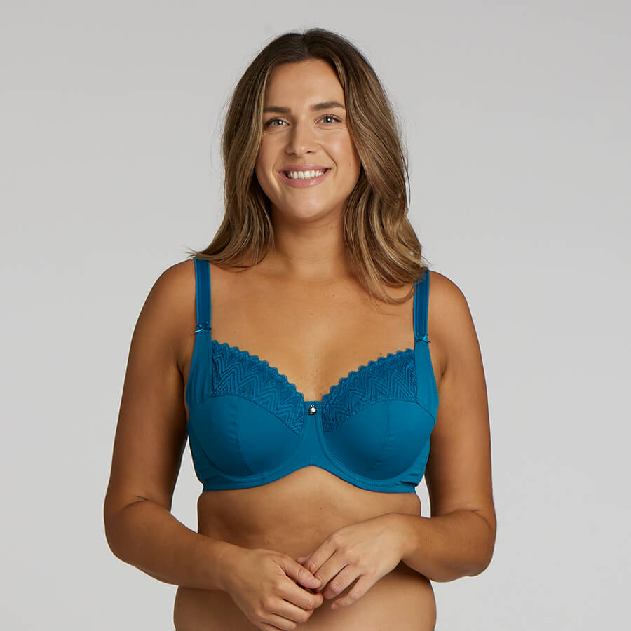 Willow Lace Full Cup Bra & Midi Short Brief Set - Teal Blue