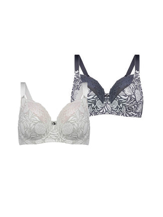 Signature Print Full Cup Bras (2 Pack) - Pewter Rose and Ice Rose