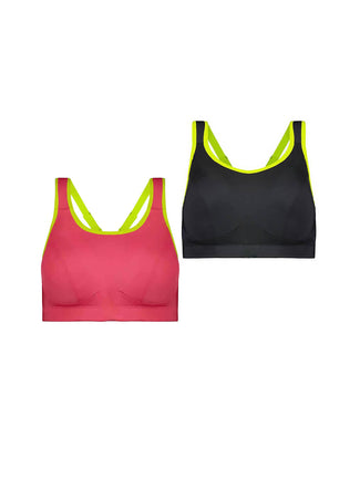 Sports Bras (2 Pack) - Raven Black and Flamingo Pink