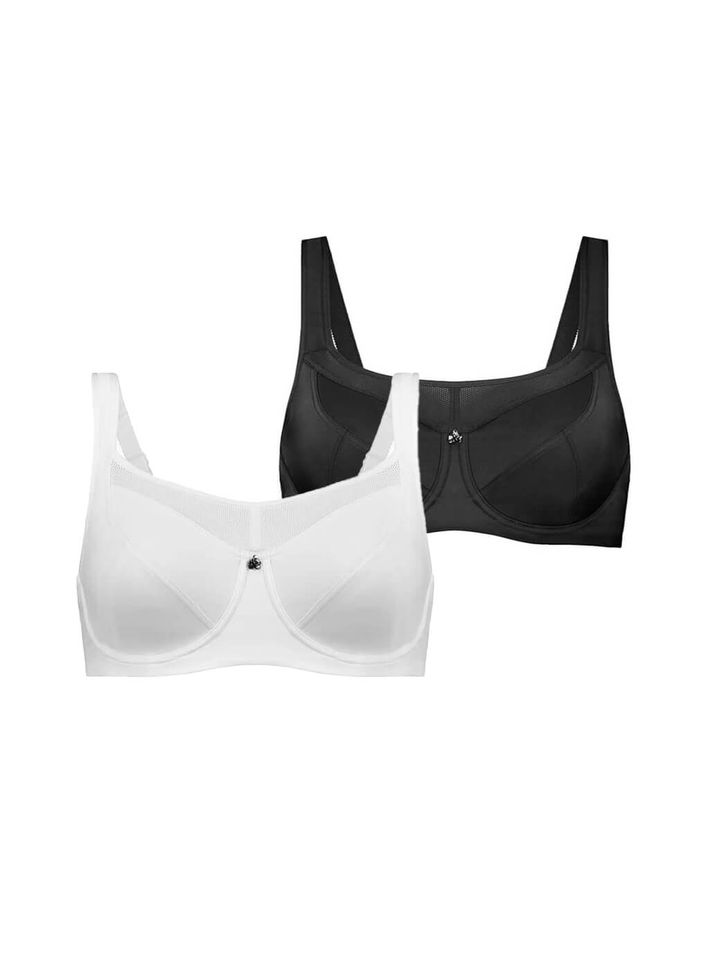 Active Bras (2 Pack) - Premium Support - Black and White