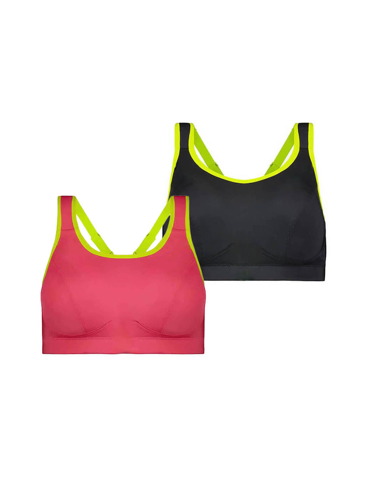 Sports Bras (2 Pack) - Raven Black and Flamingo Pink