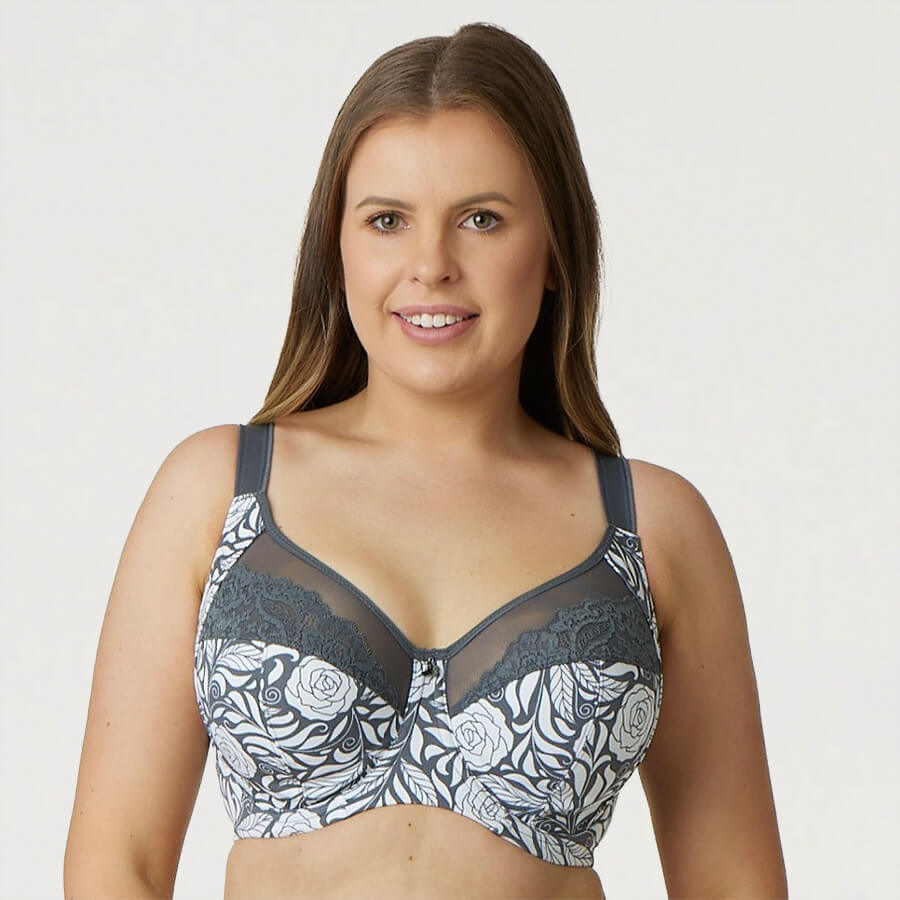 Signature Print Premium Support Bra - Grey Pewter Rose