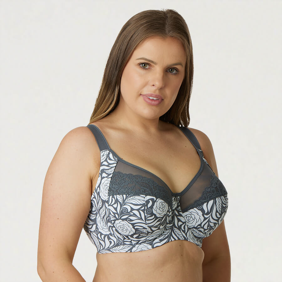 Signature Print Premium Support Bra - Grey Pewter Rose