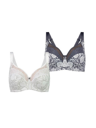 Signature Print Full Cup Bras - Premium Support (2 Pack) - Pewter Rose and Ice Rose