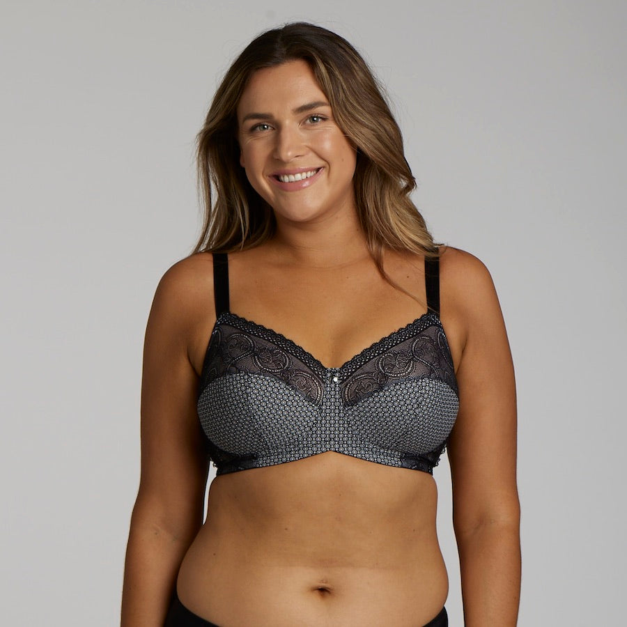 Print Wirefree Premium Support Bra - Black Pebble