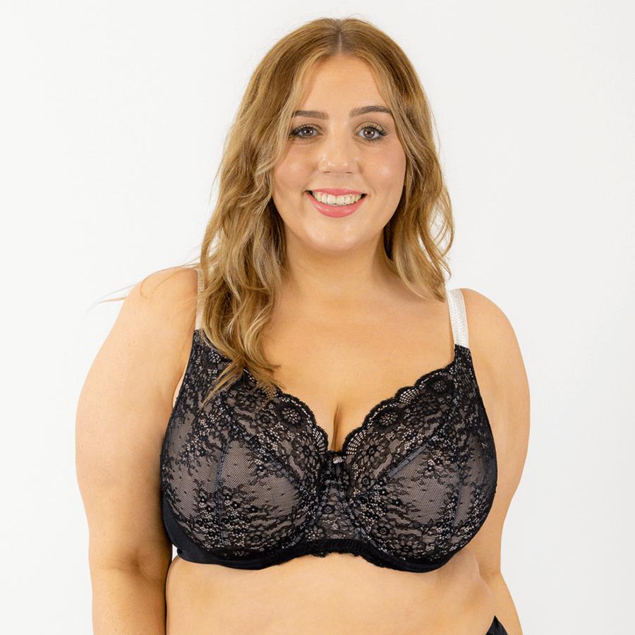Peony Lace Full Cup Bra - Premium Support - Black Heavenly Pink