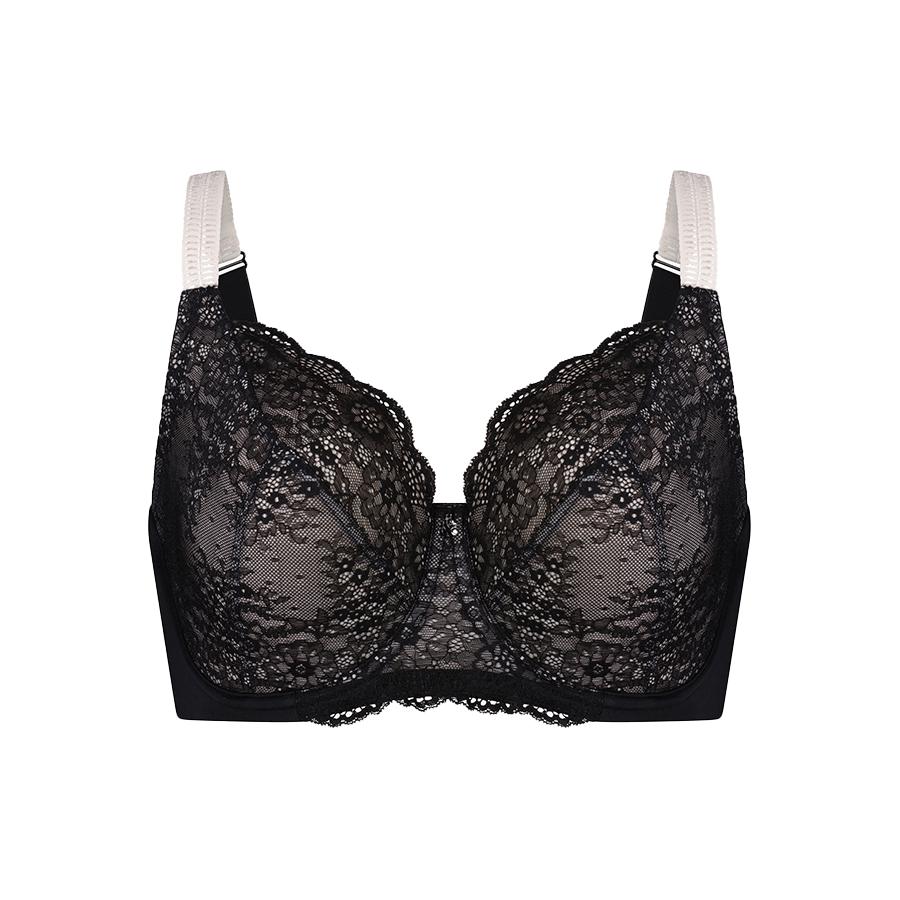 Peony Lace Full Cup Bra - Premium Support - Black Heavenly Pink