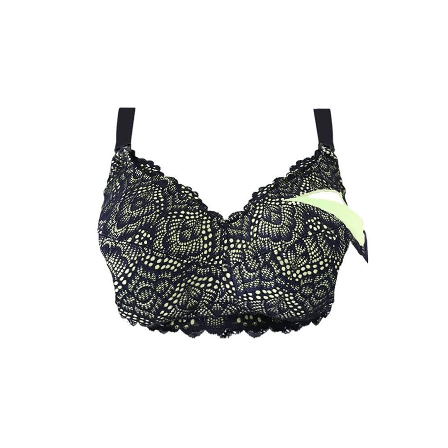 Model wearing Classic Maternity Bra - Navy Lime Front