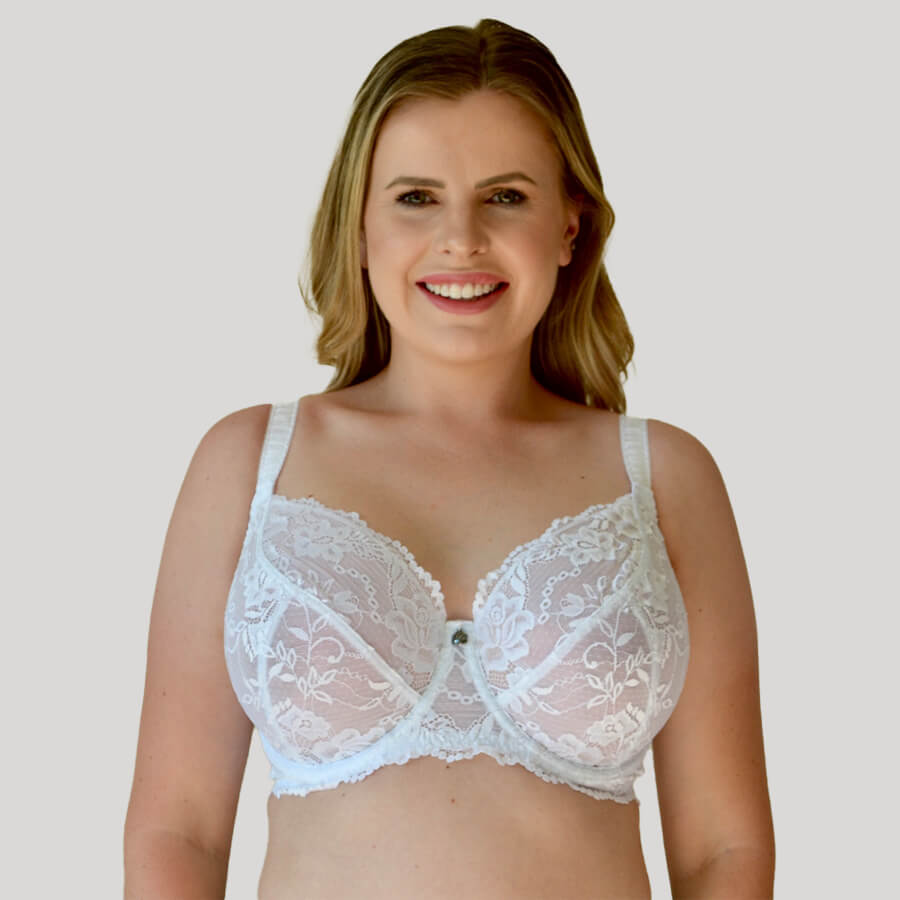 Full Lace Cup Serena Bra - Premium Support - White Detail Image