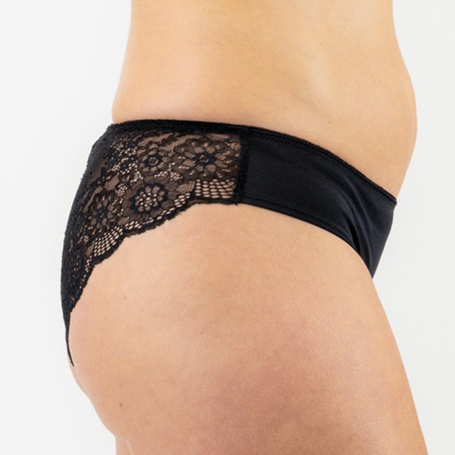 Peony Lace Bum Bikini Brief - Black Heavenly Pink