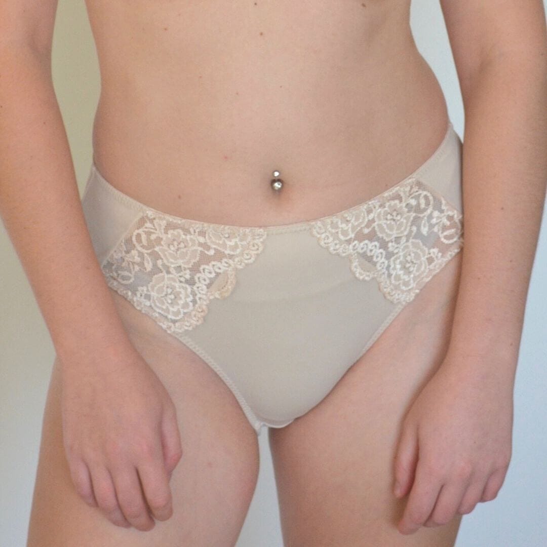 Lace Midi Briefs (2 Pack) - Black and nude Almond