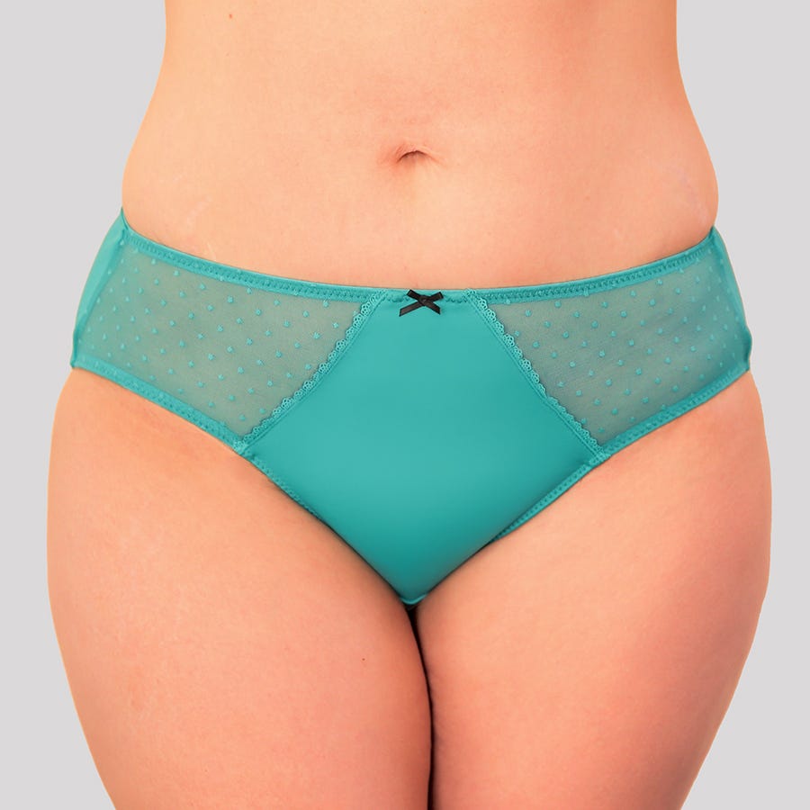 Model wearing Spot Mesh Midi Brief - Aqua Front