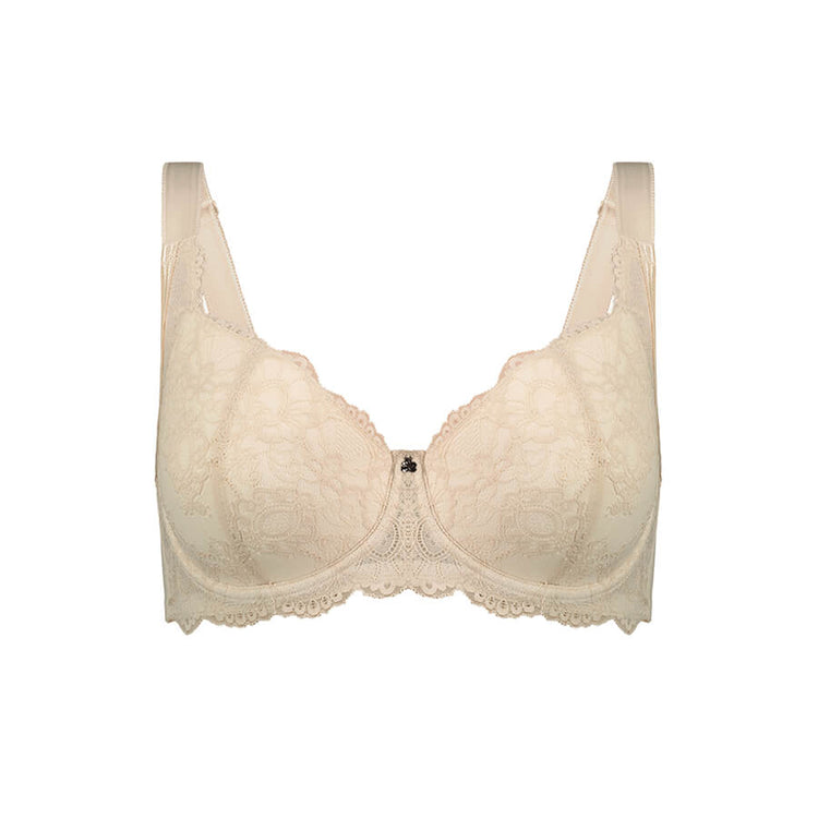 Baroque Contrast Lace Padded Full Cup Bra - Cafe Latte