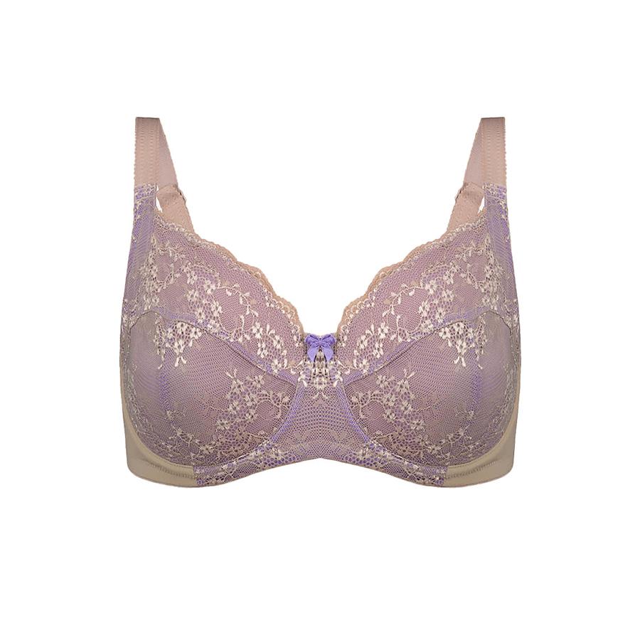 Model wearing Underwire Contrast Lace Bra - Enhanced Support - Macaroon Front