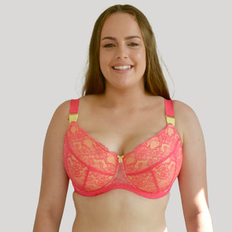 Contrast Lace Padded Full Cup Bra - Strawberry Shortcake