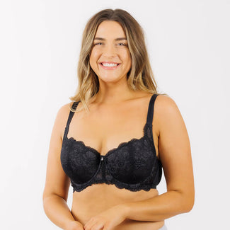 Baroque Contrast Lace Padded Full Cup Bra - Black Charcoal