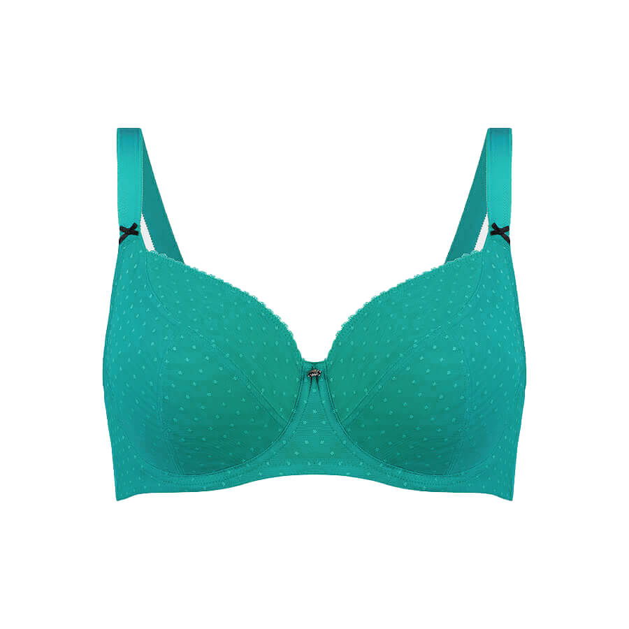 Model wearing Underwire Spot Mesh Bra - Enhanced Support - Aqua Back