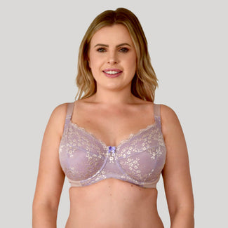 Model wearing Underwire Contrast Lace Bra - Enhanced Support - Macaroon Back